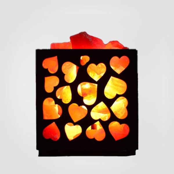 Wrought Iron Basket Heart Sheet Himalayan Salt Lamp – with Natural Salt Chunks