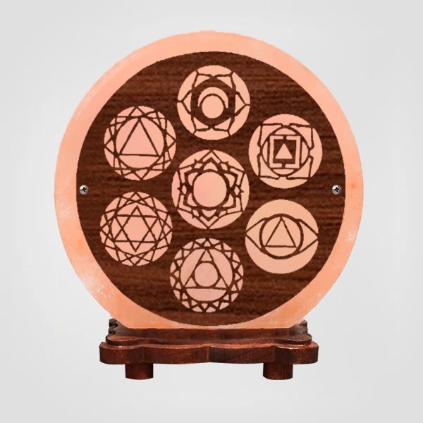 Himalayan Rock Salt Lamp – Round Wooden Chakra Design