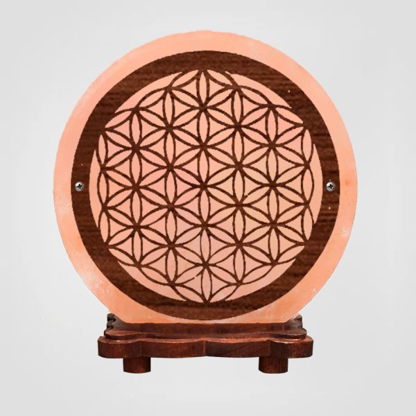 Himalayan Rock Salt Lamp – 3D Flower of Life Design