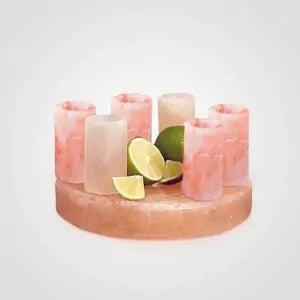 Himalayan Salt Shot Glass Set – 6 Glasses with Round Serving Block