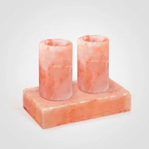 Himalayan Salt Shot Glass Set – 2 Glasses with Serving Block