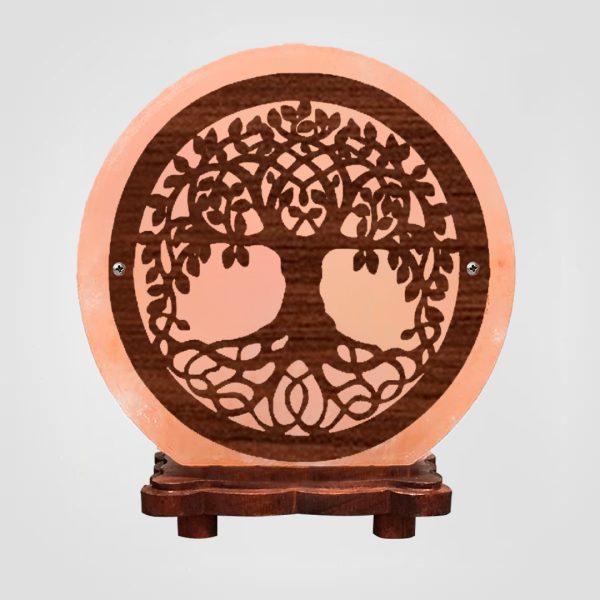 Himalayan Rock Salt Lamp – Tree of Life Wooden Design
