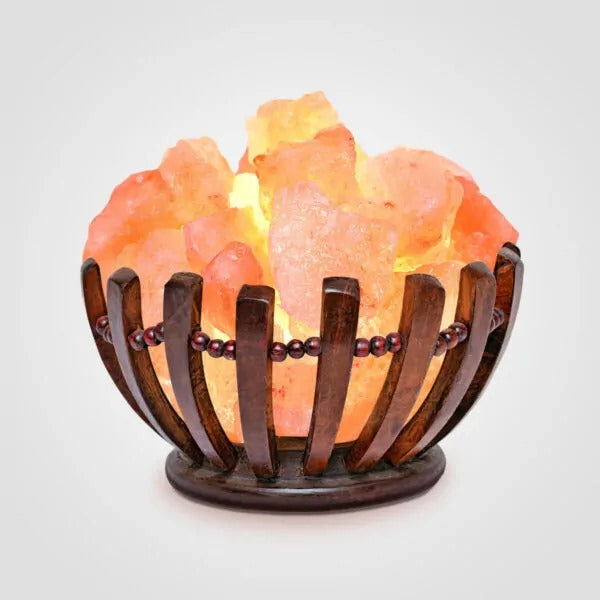 Wooden Basket Fire Bowl Himalayan Salt Lamp – with Natural Salt Chunks