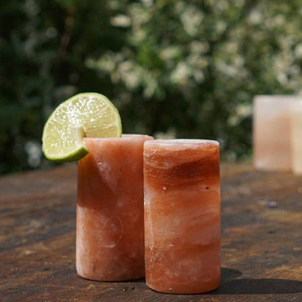 Himalayan Salt Shot Glass Set – 2 Glasses with Serving Block