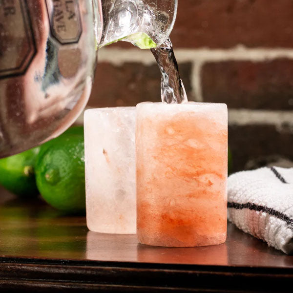 Himalayan Salt Shot Glass Set – 2 Glasses with Serving Block