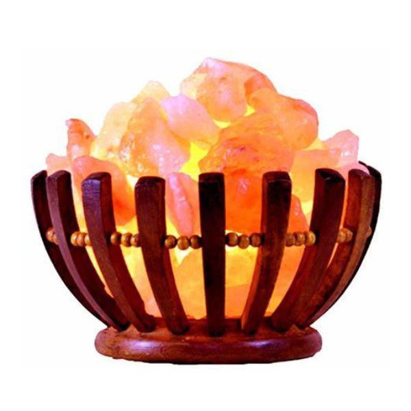 Wooden Basket Fire Bowl Himalayan Salt Lamp – with Natural Salt Chunks
