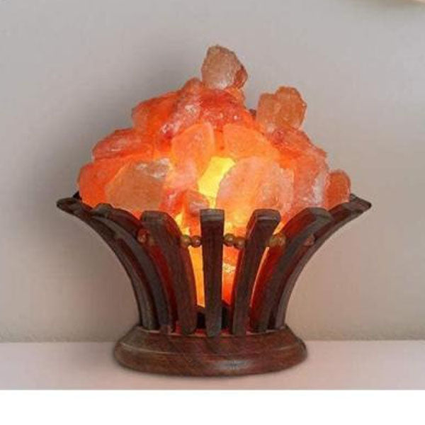 Wooden Basket Flower Fire Bowl Himalayan Salt Lamp – with Natural Salt Chunks