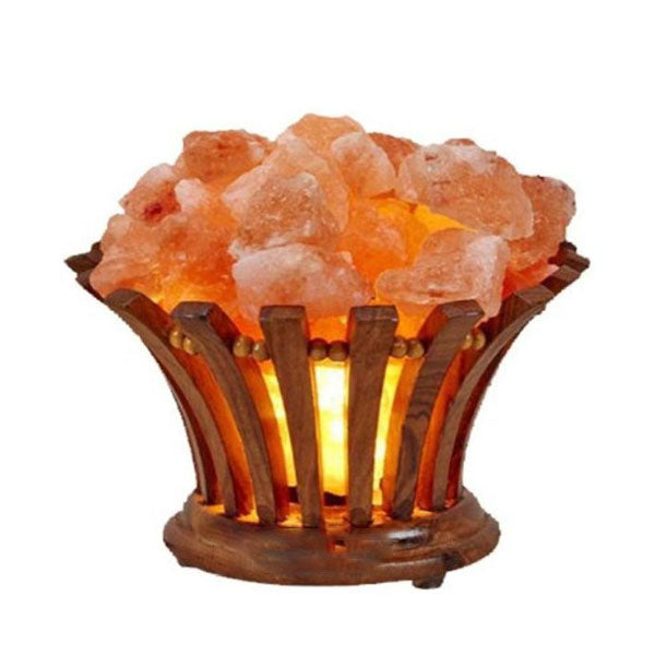 Wooden Basket Flower Fire Bowl Himalayan Salt Lamp – with Natural Salt Chunks