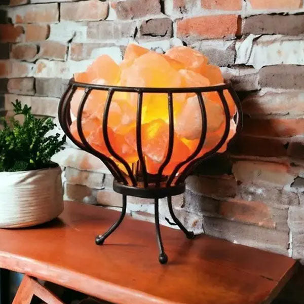 Wrought Iron Basket 3 Ring Shape Himalayan Salt Lamp – with Natural Salt Chunks