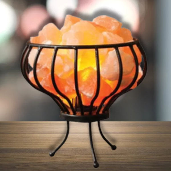 Wrought Iron Basket 3 Ring Shape Himalayan Salt Lamp – with Natural Salt Chunks