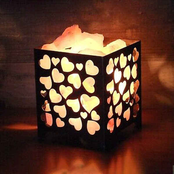 Wrought Iron Basket Heart Sheet Himalayan Salt Lamp – with Natural Salt Chunks