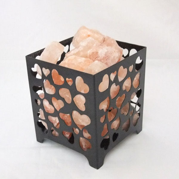 Wrought Iron Basket Heart Sheet Himalayan Salt Lamp – with Natural Salt Chunks