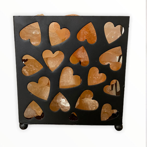 Wrought Iron Basket Heart Sheet Himalayan Salt Lamp – with Natural Salt Chunks