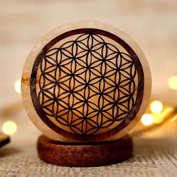 Himalayan Rock Salt Lamp – 3D Flower of Life Design